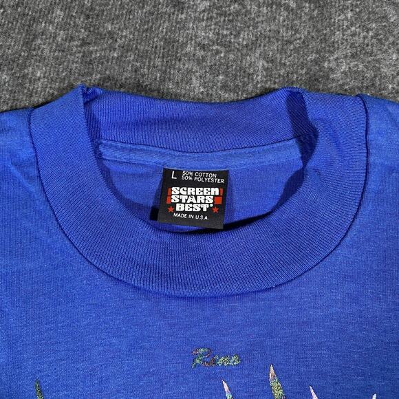 VTG T Shirt Screen Stars Reno L Blue Gold Foil Eagle Single Stitch Robert Walton - Picture 6 of 13
